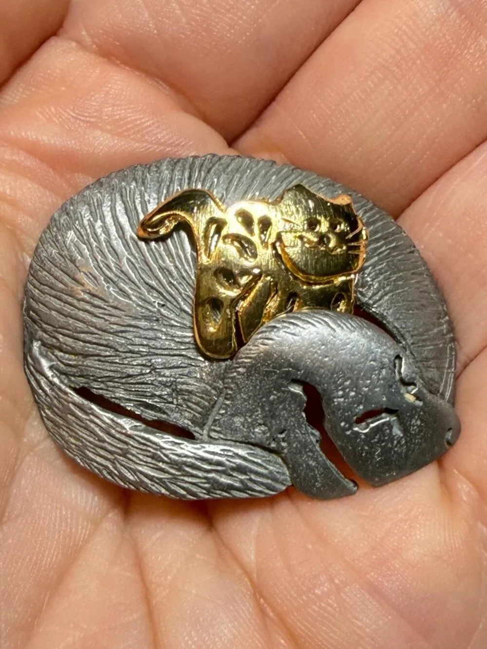 Ultra Craft Cat and Puppy Dog Brooch OOAK Vintage 1.5 inches